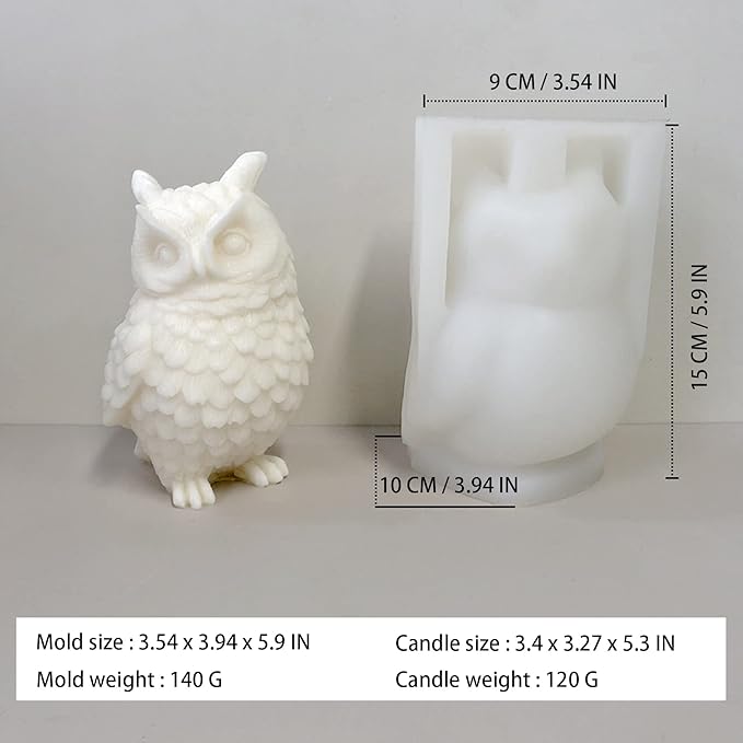 ZAKVOOR Large Owl Candle Silicone Molds Animal Resin Casting Mould for DIY Candle Making Polymer Clay Craft Plaster Home Decoration