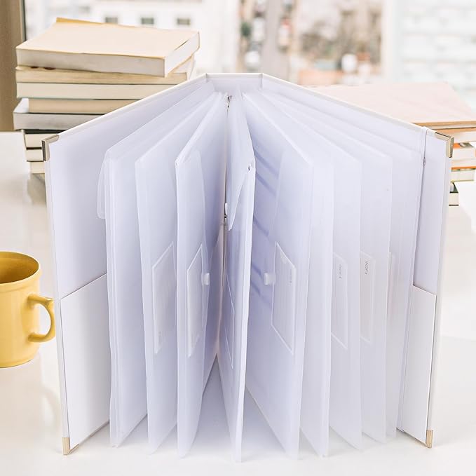 XKDOUS Important Document Organizer, Folio Folders with 9 Pockets, 3-Ring Binder Gold-Foiled Hardcover File Storage Organization Expanding File for 8.5x11 Papers, A4 Documents