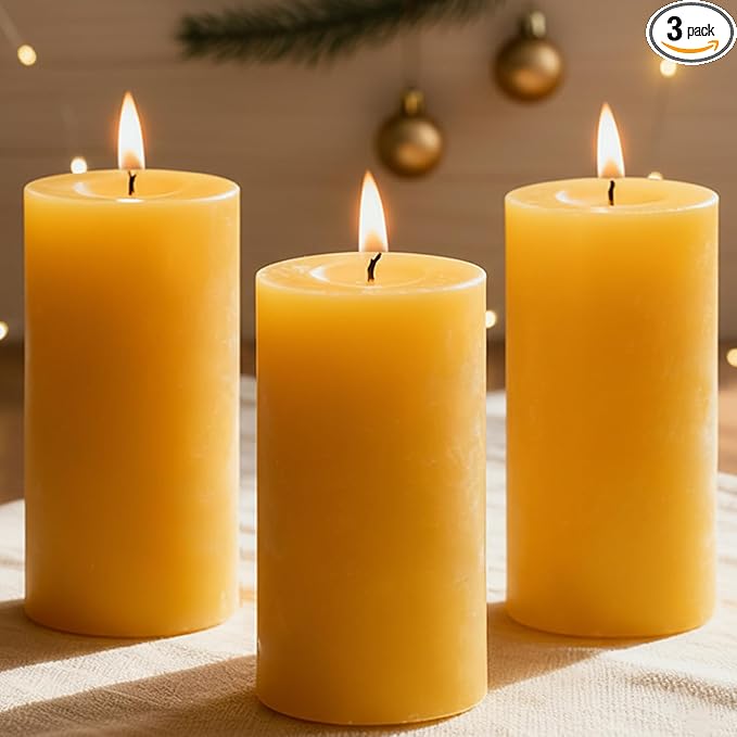 3 Packs Beeswax Pillar Candles, 100% Pure Beeswax Candles with 35 Hours Burn Time, Smokeless & Dripless Bees Wax Candles for Home Decor, Prayer, Christmas Party(2x4 inch)