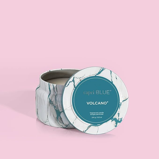 Capri Blue Modern Marble Printed Travel Tin Jar Candles - Luxury Decorative Candle for Home Scented - Long Lasting Soy Wax Blend - Volcano (8.5 oz) (Pack of 2)