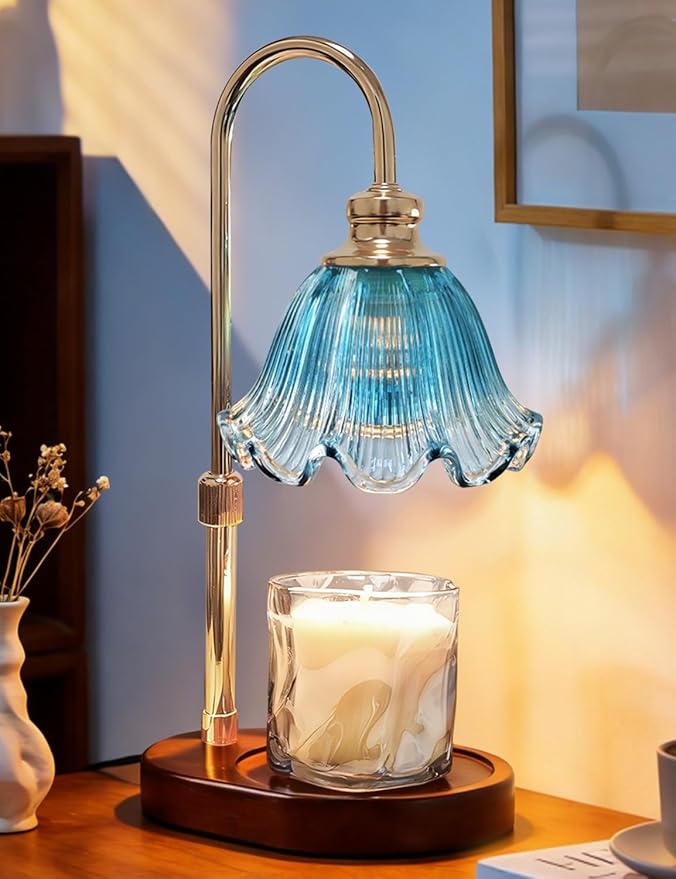 Candle Warmer Lamp with Timer: Birthday Gifts for Women, House Warming Gifts New Home Decor – Height Adjustable Candle Lamp for Mom, Anniversary - Walnut Solid Wood Base, with 2 Bulbs