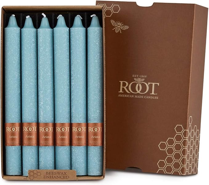 Root Candles Unscented Dinner Candles Premium Beeswax Blend Boxed Candle Set, 9-Inch, Sky, 12-Count