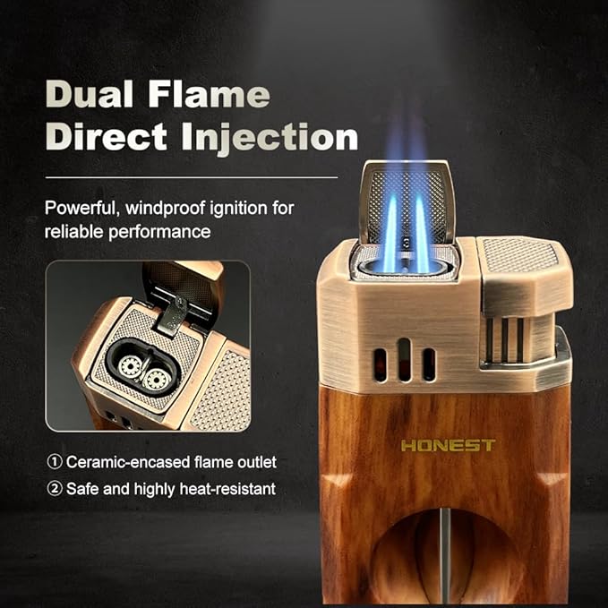 All-in-One Windproof Outdoor Lighter with Dual Jet Flame Built-in Cutter, Butane Refillable and Flames Adjustable, Visible Gas Tank, Portable for Travel, Candle Lovers, Box Included
