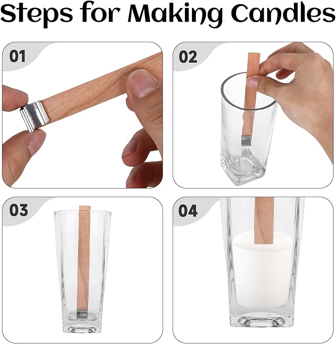 200 Pcs Wood Wicks for Candles Making, DIY Candle Wicks for Candle Making with Wick Trimmer, Replace Wooden Chip Lighter Wicks Holders, Natural Himemade Kit Functional Smokeless Long Lasting Flame