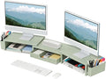 OPNICE Desk Organizers and Accessories, Dual Monitor Stand Riser with Drawer and 2 Pen Holders, Desk Shelf Metal Computer Monitor Stand for Office Workspace Organizers, Desktop Organization (Green Metal)