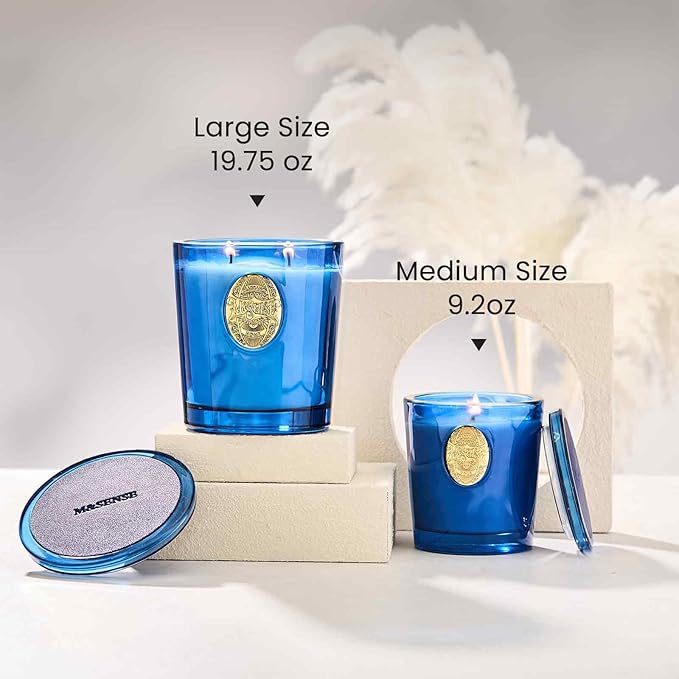 M&SENSE Large Two-Wick Summer Soy Candle | Ocean Dream & Blule | 19.8 oz, 120H Burn Time | Luxury Scented Candle for Relaxation, Gifting, Home Décor | Ideal for Bedroom, Office, Party Ambiance