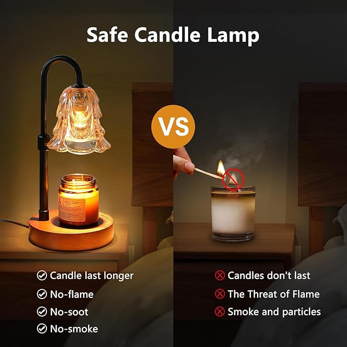 ANFOOS Candle Warmer Lamp with Timer and Dimmer, Flower Glass Shade Adjustable Height Flameless Wax Melt Warmer for Home Office Decor, 4 Brightness Mood Lighting, Includes 2 GU10 Bulbs
