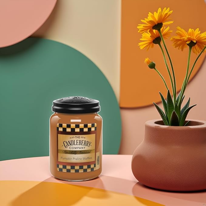 Candleberry Candles Pumpkin Praline Waffles | Strong Fragrances for Home | Hand Poured in The USA | Highly Scented | 135 Hour Burn Time | Large Jar