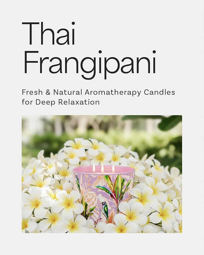 Thai Frangipani Scented Candle, 30oz Natural Soy Wax Non Toxic, 3 Wick Big Candles for Home Scented, 100hours Clean Burn,Long Lasting Large Aromatherapy Candle Gift for Women,Stress Relief,SPA