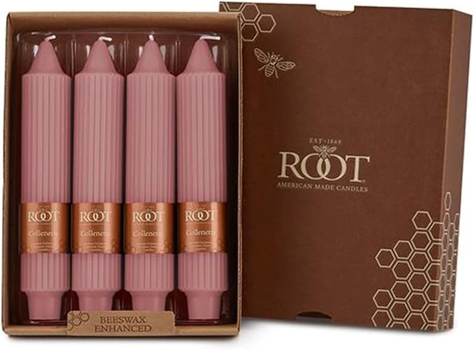 Root Candles Unscented Dinner Candles Premium Beeswax Blend Boxed Candle Set, 7-Inch, Dusty Rose, 4-Count