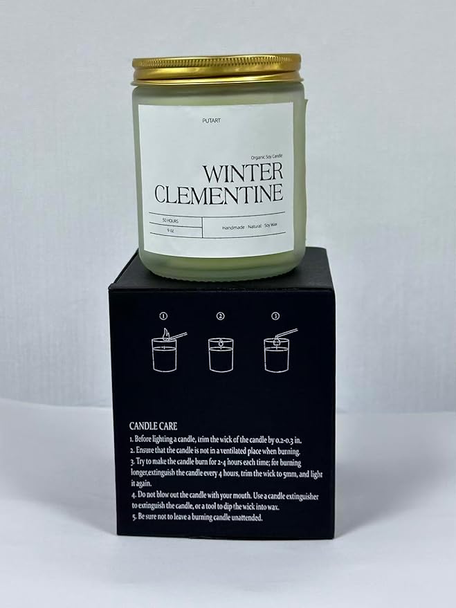 Winter Clementine Scented Candles for Home, 9oz Natural Soy Wax Aromatherapy Organic Citrus Candle for Stress Relief, Long Burning & Lasting Jar Candle Gifts for Christmas, Winter, Holiday