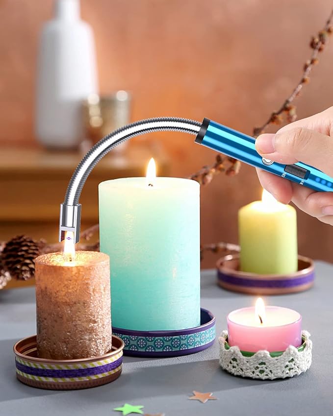 VEHHE Rechargable Lighter, Electric USB with LED Battery Display Safety Switch Longer Flexible Neck Arc Candle Lighter for Camping Cooking BBQs