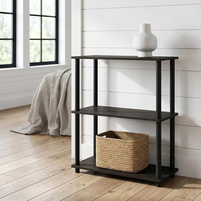 Furnifact Espresso Black Bookcase with Wood Construction, Sleek Design, Durable Material, Versatile Storage Solution, Modern Style for Home or Office use