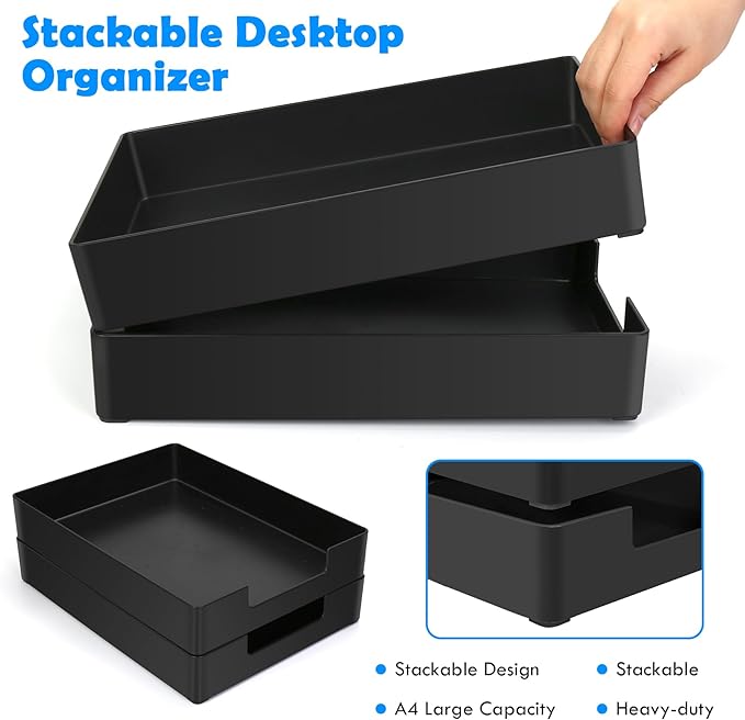 Letter-Size Tray, Desk Drawer Organizer, A4 Plastic Paper Tray, Multi-use Large Storage Basket for Office Home Supplies,13 x 9.6 inch