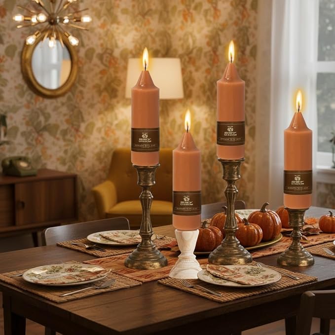 5 Inch Pumpkin Taper Candles Hand Poured Unscented Smokeless Short Chunky Tapered Candles for Cozy Living Room Hygge Farmhouse Kitchen Mantel Display