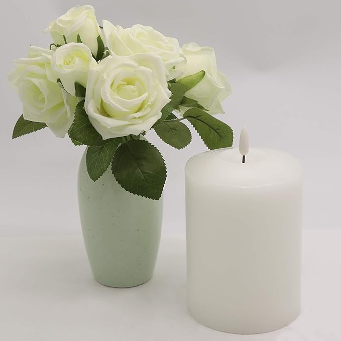 GenSwin 4” x 6.5” Flameless Flickering LED Candles Battery Operated with 6H Timer, Warm Light Real Wax Pillar Votive 3D Wick Candles, Perfect for Party/Wedding/Home Decor(White)