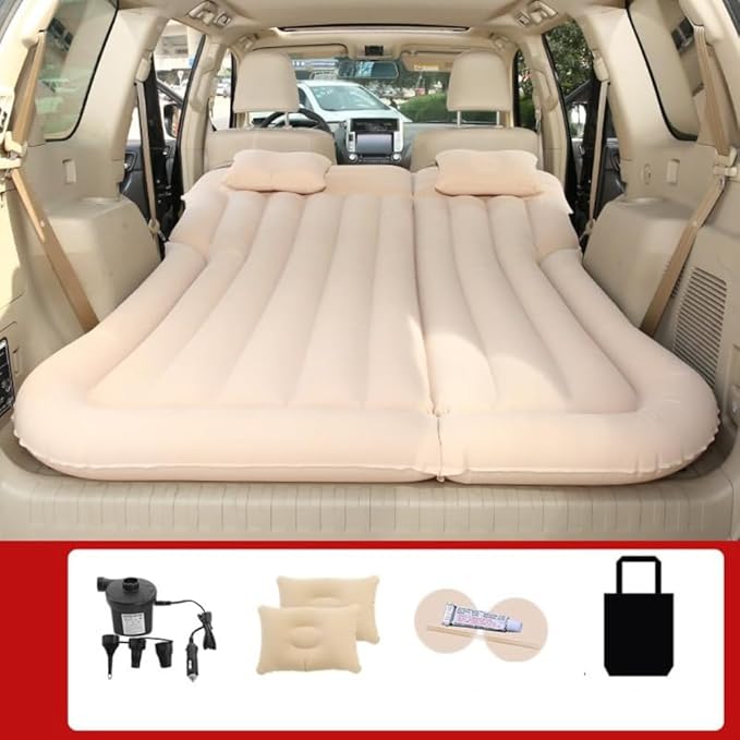 Car Air Mattress for Sonata SEL 2024, Inflatable Bed Thickened Flocking Sleeping Pad Foldable Travel Camping Backseat Cushion,Beige