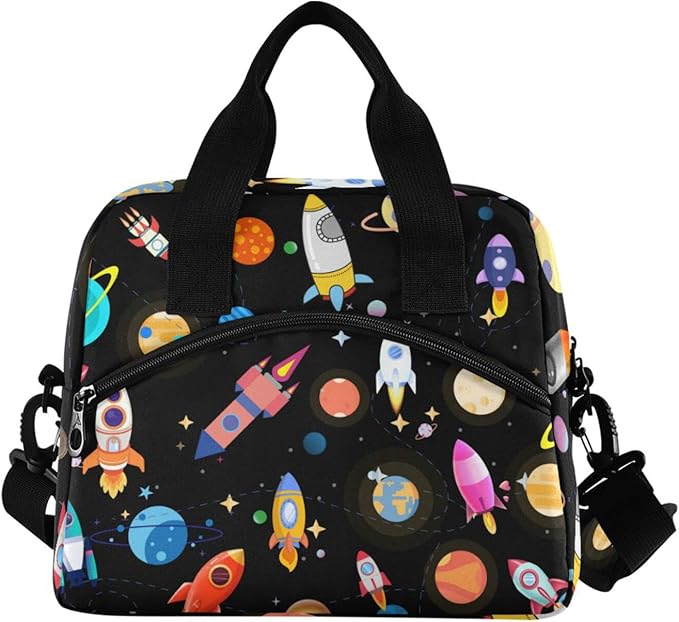 CBBYY Planet Rocket Lunch Bags for Women Men,Reusable Insulated Lunch Box, Adjustable Shoulder Straps Tote Lunch Bag for Work Picnic School