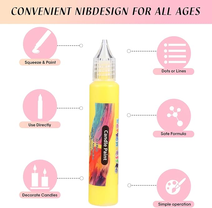 3D Candle Wax Pen Set, 12 Colors with Glitter & Neon, Vibrant Wax Paint for DIY Candle Decorating, Painting & Crafting Kit, Birthday, Holiday, Wedding & Party Crafts (30ml/1oz)