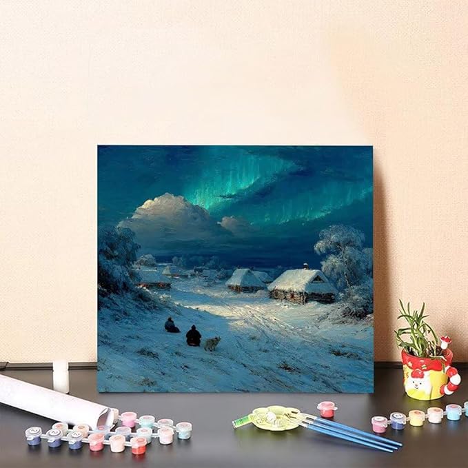 Paint by Numbers Kit for Adults Snow Paint by Numbers Dog DIY Crafts for Adults Canvas Paintings Kits, Hobbies for Women Art With Accessories for Home Wall Decor Art 16x16 inch Without Frame 8-75WW