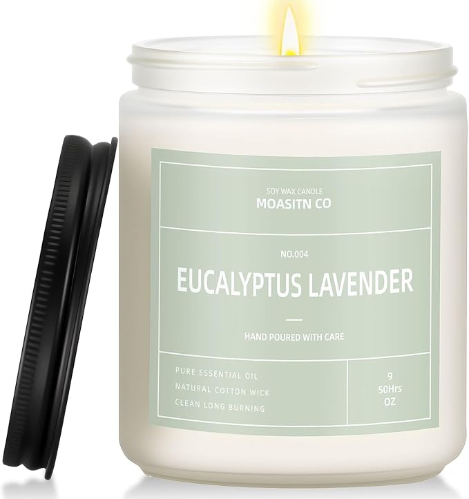 Eucalyptus Lavender Candle for Home Scented| Natural Soy Non Toxic Candles| Long Clean Burning Aromatheraphy Jar Candel| Women,Men Gift for Autumn,Winter, Halloween,Thanksgiving,Relaxing| 9oz
