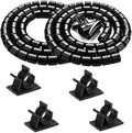 Black Computer Cable Management Wire Cover Electrical Cord Hider Solutions 2 PCS, VIWIEU Tangle Sprial Cable Tube with 4 Adhesive Cable Clips for TV Laptop Floor Home & Office