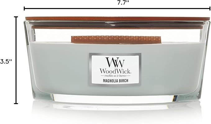 WoodWick Magnolia Birch Holiday Candle Gifts for Women and Men, 16 oz Ellipse Candle with Crackling Wick
