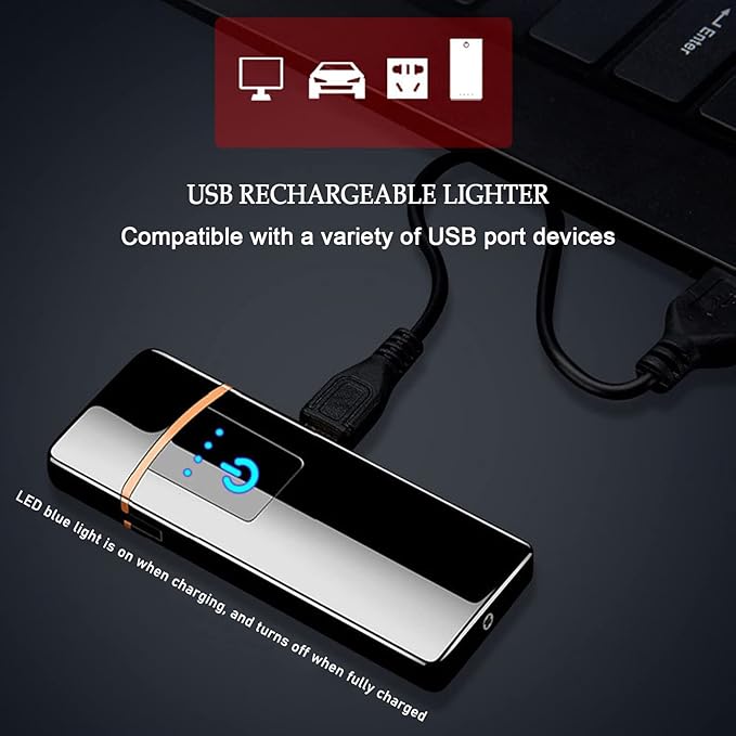 Dragon Electric Lighter - Windproof USB Rechargeable Slim Coil Lighter with Smart Fingerprint Sensor Double Side Ignition, Flameless Power Indicator (Dragon)