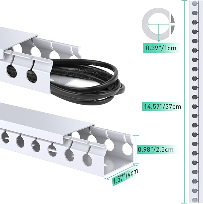 ENONCI Updated White Cable Raceway Kit, 155（10x15.5） inch Open Slot Wire Covers for Cords, Cable Management System to Hide Under Desk/TV/Computer/Net/Power Cords(Pack 10)
