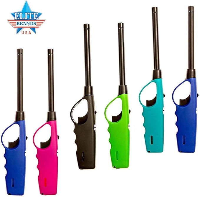 Multipurpose Long Fire Lighters Pack, Refillable Upgrade, Ideal for BBQ Grill Fireplace Gas Stove Campfire, Neon Color Utility Lighter, Value Pack of 6