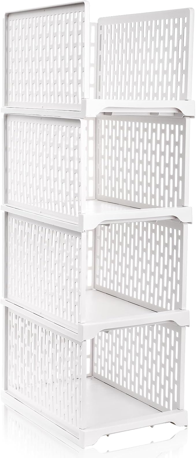 AVLA 4 Pack 38" Stackable Plastic Storage Basket, Plastic Foldable Closet Organizer Storage Bins, Wardrobe Storage Box Clothes Drawer Shelf Container for Cupboard Bedroom Dorm Bathroom Kitchen Office