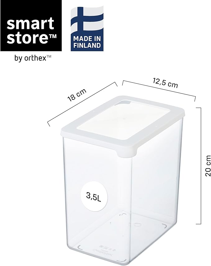 SmartStore Clear Airtight Dry Food Containers with Lids 3.5L Set of 4-20% Bio-based Plastic Storage Box with Lid, BPA Free, Dishwasher Safe - Stacking Kitchen Storage Containers - 12.5 x 18 x 20cm