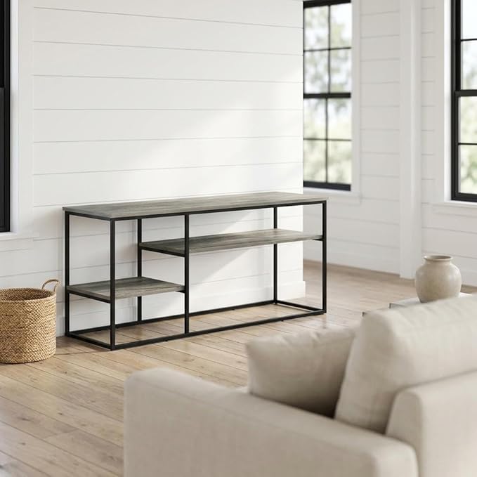 Furnifact Grey TV Stand for 50 Inch Flatscreen, Modern Lifestyle Design, Durable Composite Wood, Sleek Storage Solution for Living Room