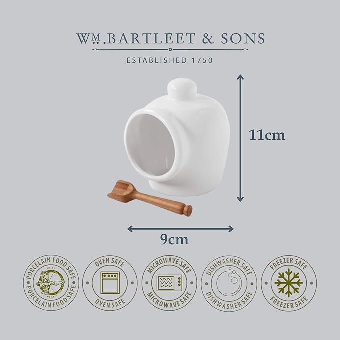 WM Bartleet & Sons 1750 T52W Traditional Porcelain Small Pig with Wooden Salt Serving Spoon-White, 9cm