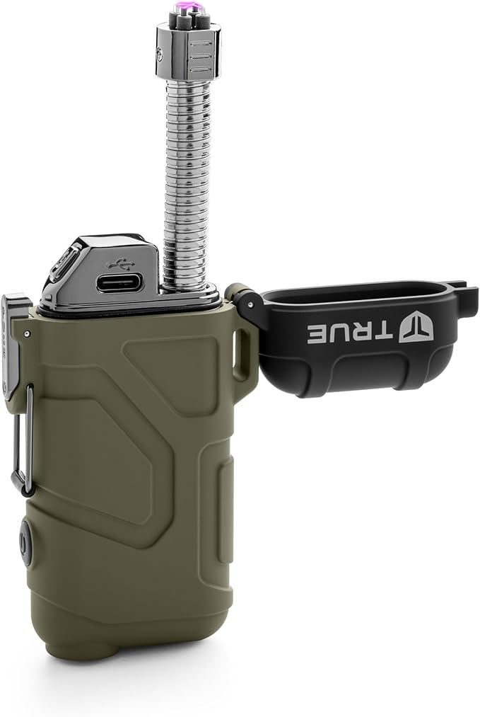 True Plasma Lighter XRL | Flameless and Fuel-Free, Plasma Arc Technology, 100+ Ignitions on a Single Charge, Windproof, Water-Resistant, Compact and Rugged Design - Olive/Black