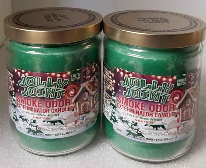 Smoke Odor Exterminator 13oz Jar Candle, Jolly Joint Two Pack.