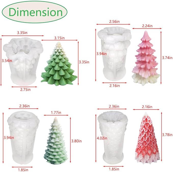 4PCS Christmas Tree Silicone Molds Kit - Resin & Wax Candle Soap Molds