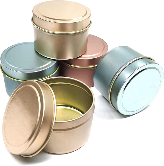 Unixing 8oz 12Pcs Metal Candle Tins for DIY Candle Big Container for Making Light Blue Champagne Rose Gold Cantainer Tins