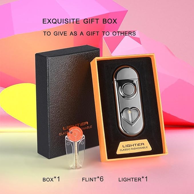 Lighter Windproof Exquisite Design Ideal for Gift Packaging.Refillable Butane Candle Lighter (Gas not Included, Multi-Color Available)(Silver)