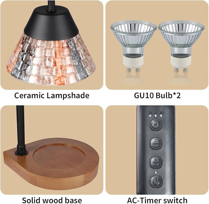 Dimmable Candle Warmer Lamp with Timer, Electric Wax Melt Warmer for Scented Jar Candles Adjustable Height Mothers Day Birthday Gifts for Women Mom Grandma, Home Offices Decor Light(Mixed color Glass)