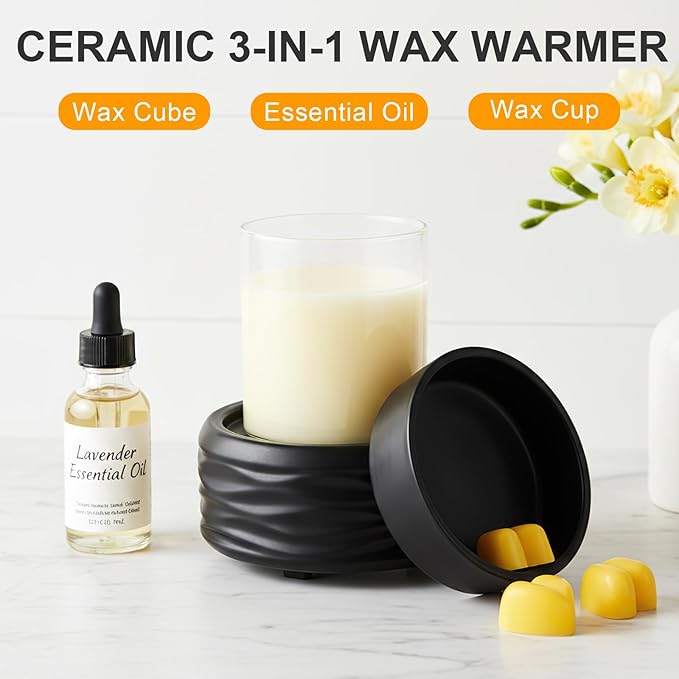 VICTORIA AROMA Ceramic Wax Melt Warmer for Scented Wax, Electric Wax Warmer with Timer, Oil Burner & Candle Melter, Adjustable Heat & Auto Shut-Off, Home Office Decor Gift（Black）