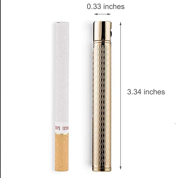 Lighter Cigarette Shaped Butane Refillable Fire Starter with Back-up Flints Gifts for Men Women Lady (Excluding Butane) (Golden)