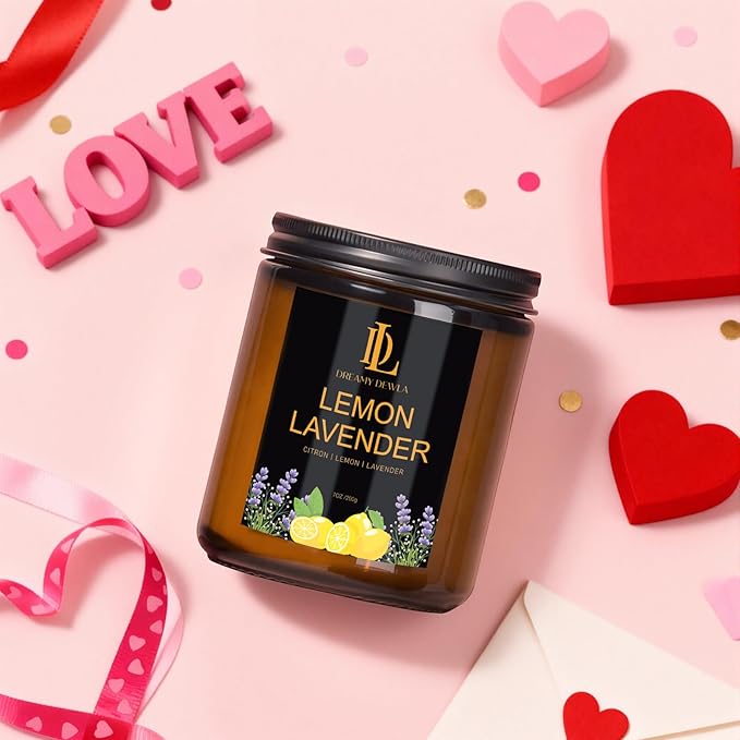 Lemon Lavender Candles, Lemon Lavender Scented Candle, Mother's Day Candle Gifts for Women, Soy Candles for Home Scented, 7oz 50 Hours Burn, Home Décor