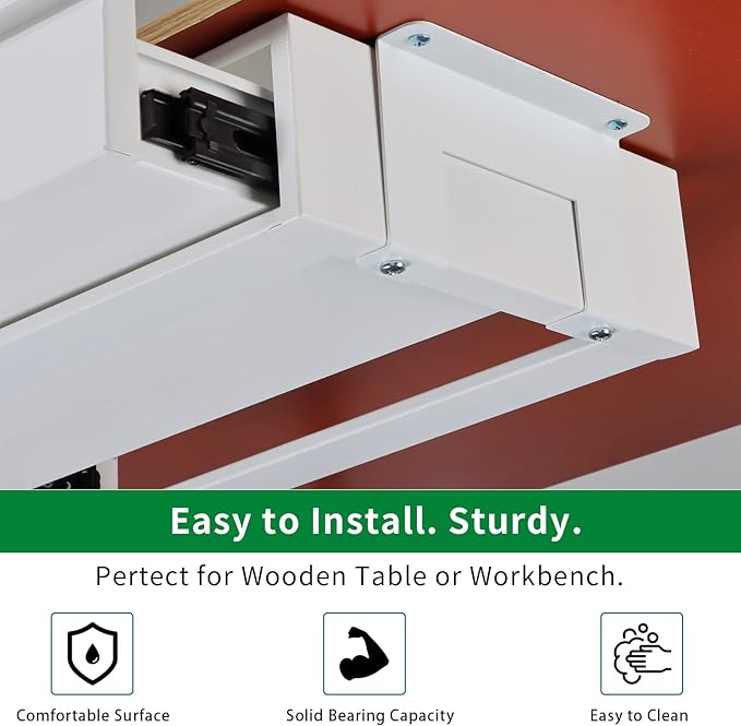 Under Desk Drawer 18", Pull-out Storage Organizer with Large Slide Extension Mounted Under Flat Wooden Table or Workbench, White_Normal Version