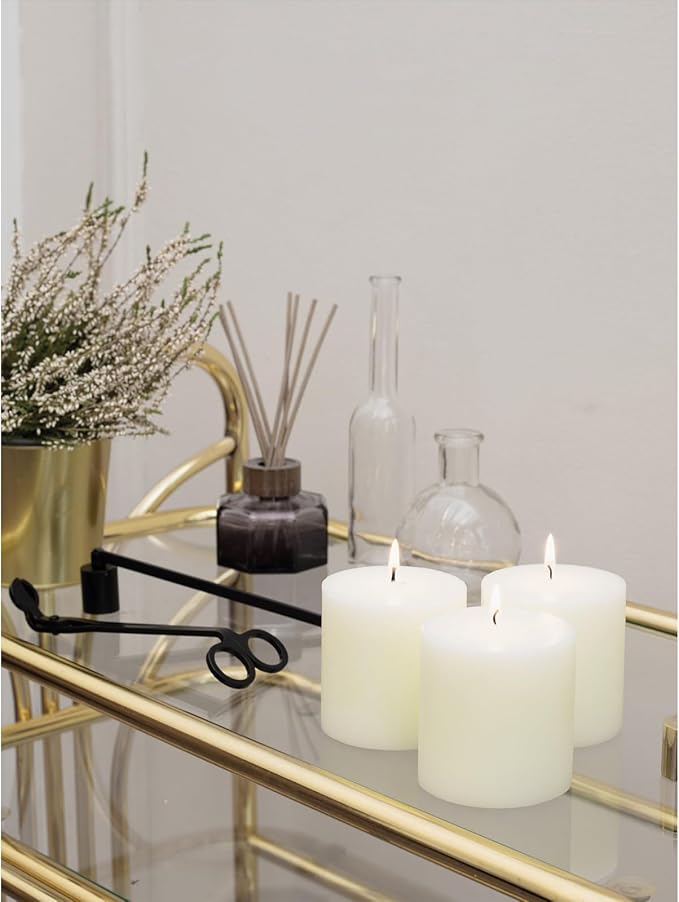 CANDWAX 3x3 Pillar Candles Set of 3 - Rustic Unscented No Drip Ivory Candles for Home Decor, Weddings, Centerpieces