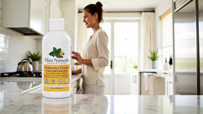 Natural Dishwasher Cleaner & Degreaser Liquid – USDA Organic Peppermint Oil Formula That Helps Remove Limescale, Grease & Odor, 12 oz – Made in USA by Mint Naturals