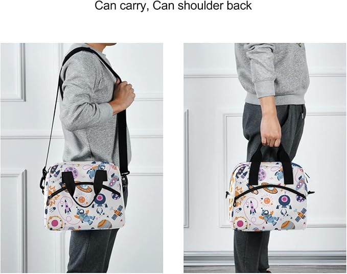 CBBYY Space Rocket Planets Star Astronaut Lunch Bags for Women Men, Reusable Insulated Lunch Box, Adjustable Shoulder Straps Tote Lunch Bag for Work Picnic School