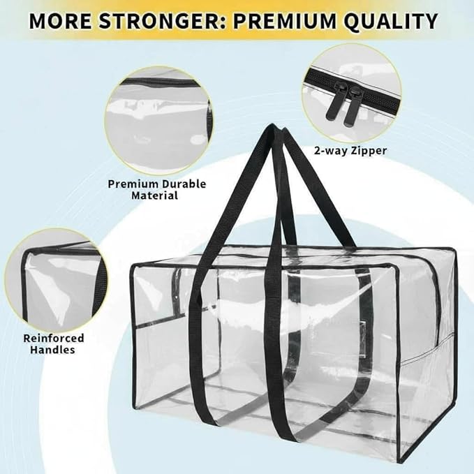 Heavy Duty Extra Large Moving Bags,176 Gallon Jumbo Packing Bags,Huge Moving Storage Bags with Strong Zippers & Carrying Handles,Reusable Big Moving Storage Bags for College Dorm Travel 2Pack,Clear