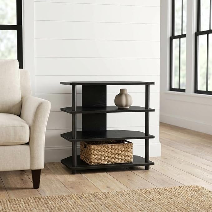 Furnifact Blackwood Easy Assembly 4-Tier Petite TV Stand, Composite Wood, Modern Design, Lightweight, Durable, Living Room Entertainment
