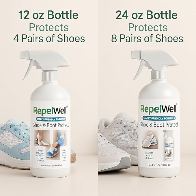RepelWell Shoe & Boot Stain & Water Repellent (24oz) Eco-Friendly, Pet-Safe Spray Keeps Fabric, Leather & Suede Clean & Dry